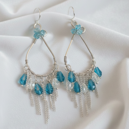 Handmade Blue Crystal Drop Earrings for Women