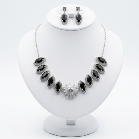 Elegant Black Stone Statement Necklace Set with Earrings for Women